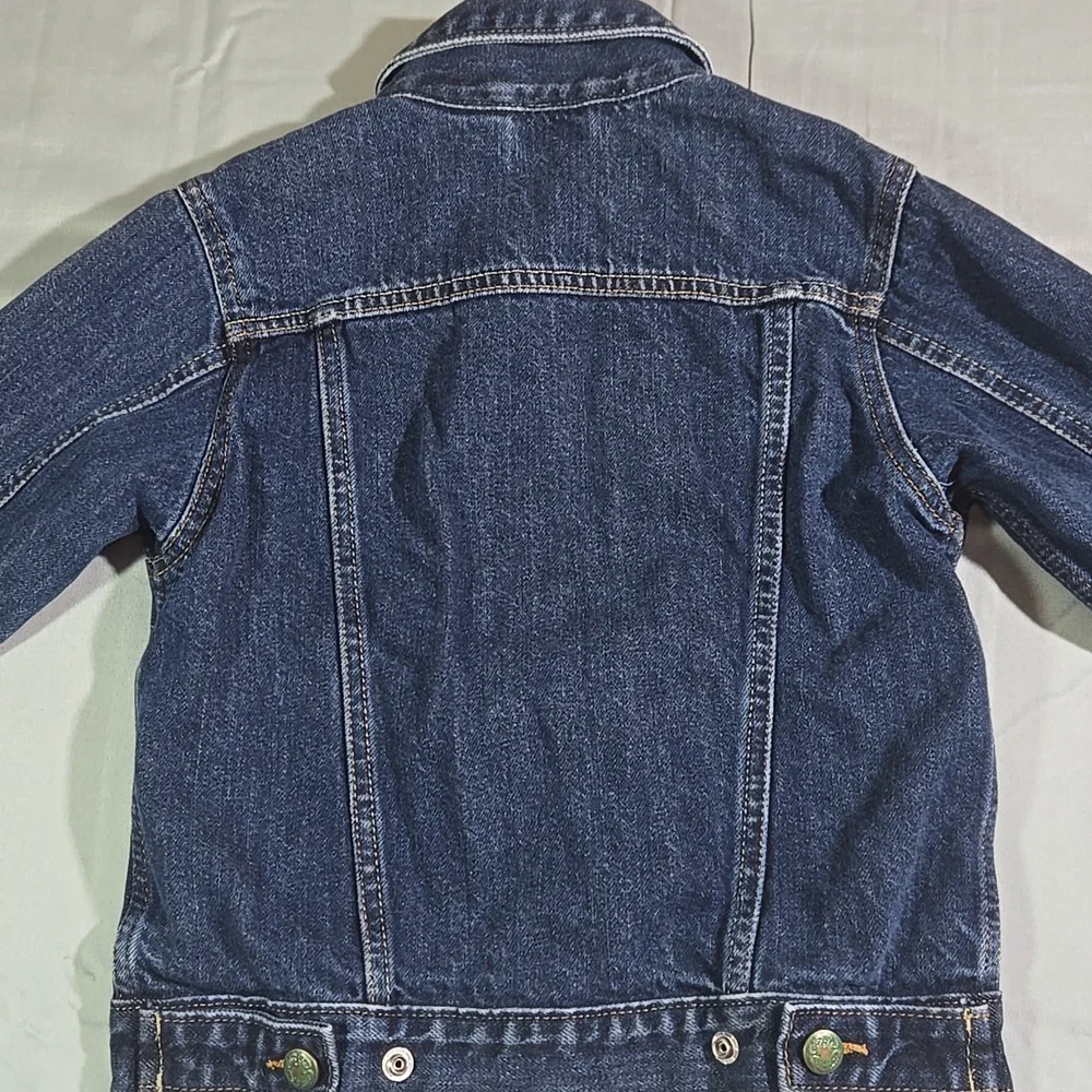 OshKosh B'gosh Classic Blue Jean Jacket Green Buttons Kids Size 4